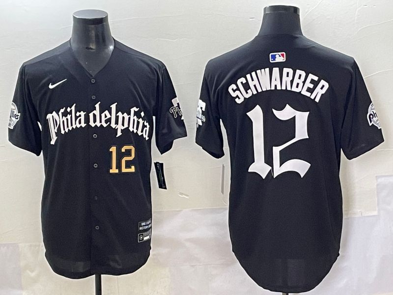 Men 2025 Philadelphia Phillies #12 Schwarber Black Five generations Joint Name Nike MLB Jersey style 5->philadelphia phillies->MLB Jersey